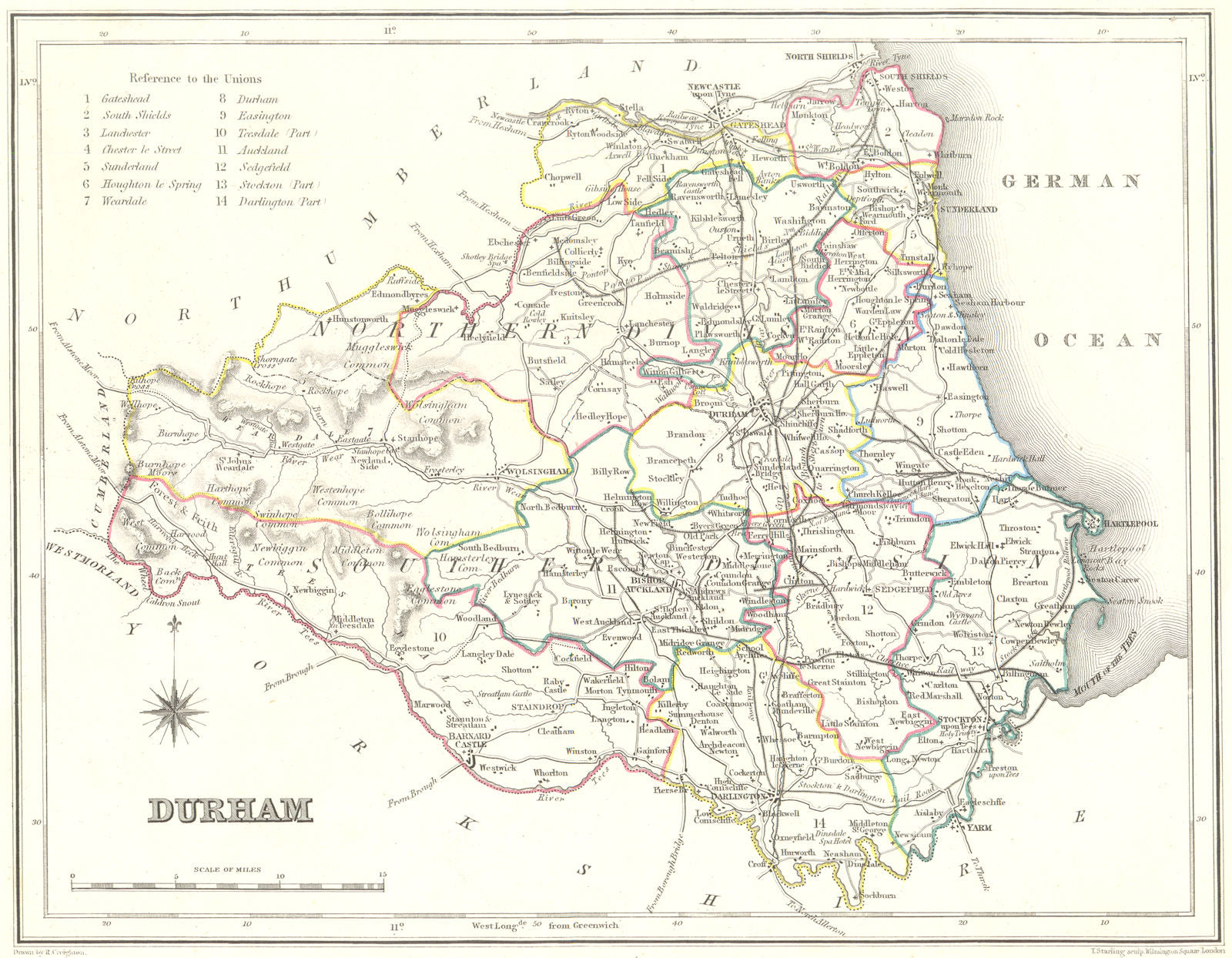 DURHAM. Durham. Lewis. Original Outline Colouring 1831 old antique map chart